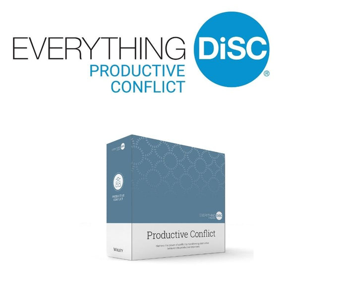 Everything DiSC Productive Conflict Logo at top.  Everything DiSC Productive Conflict Facilitation Kit Box at bottom