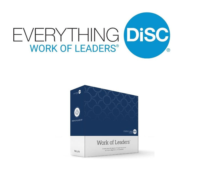 Everything DiSC Work of Leaders Logo at top.  Everything DiSC Work of Leaders Facilitation Kit Box at bottom